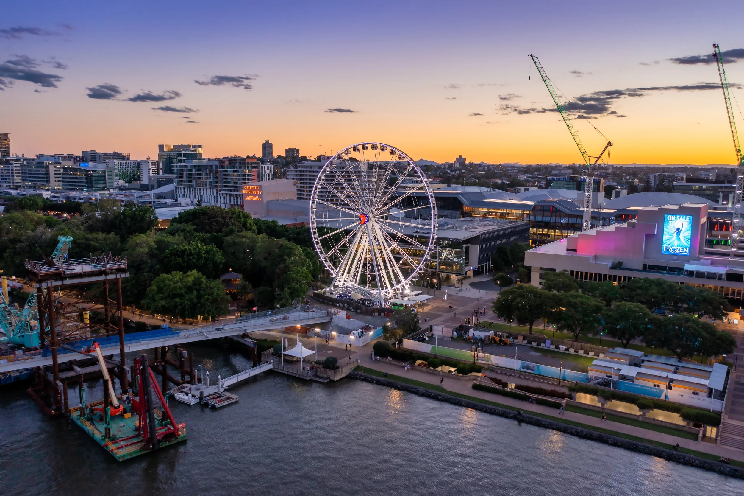 Aerial View of the Brisbane Eye Ferris Wheel. Credit to Richard Greenwood