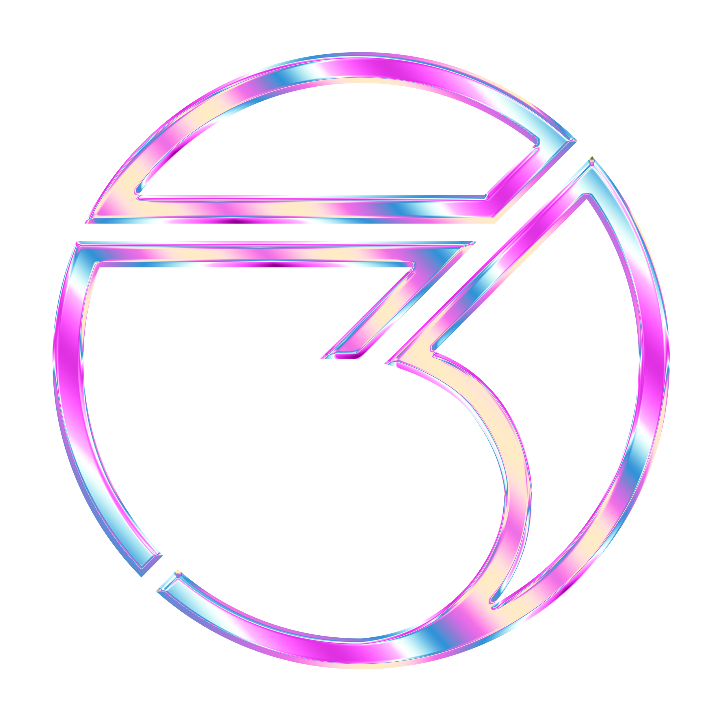 Glitch art of the 3.Nigma logo with bright neon colors and distortion.