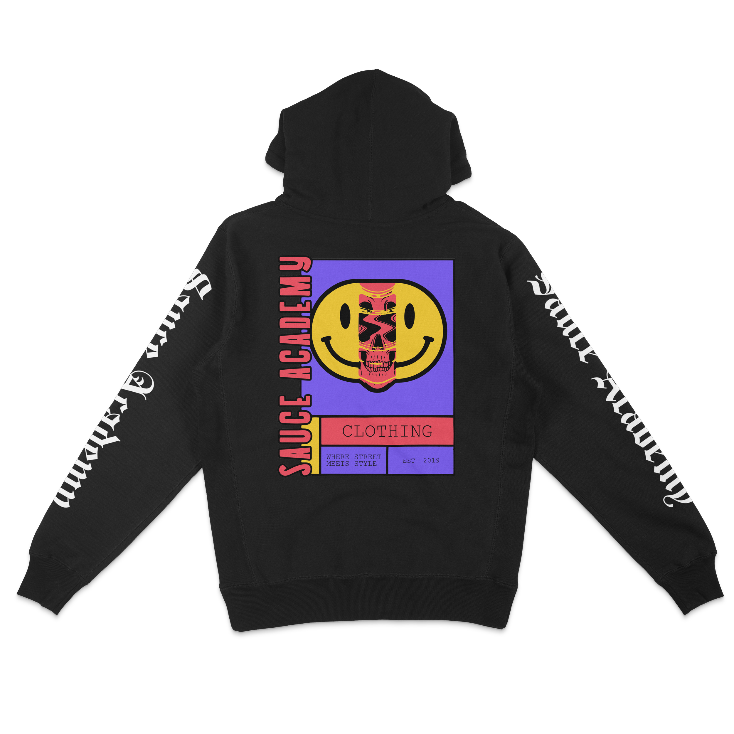 Sauce Academy Smiley_Hoodie_Black_Back.png