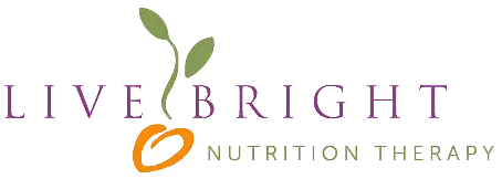 Logo for Live Bright Nutrition Therapy featuring a stylized carrot with green leaves and purple text.