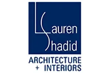 Logo for Lauren Shadid Architecture & Interiors with a blue background and white text.