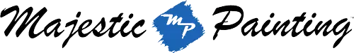 Majestic Painting logo with black script text and a blue paintbrush stroke