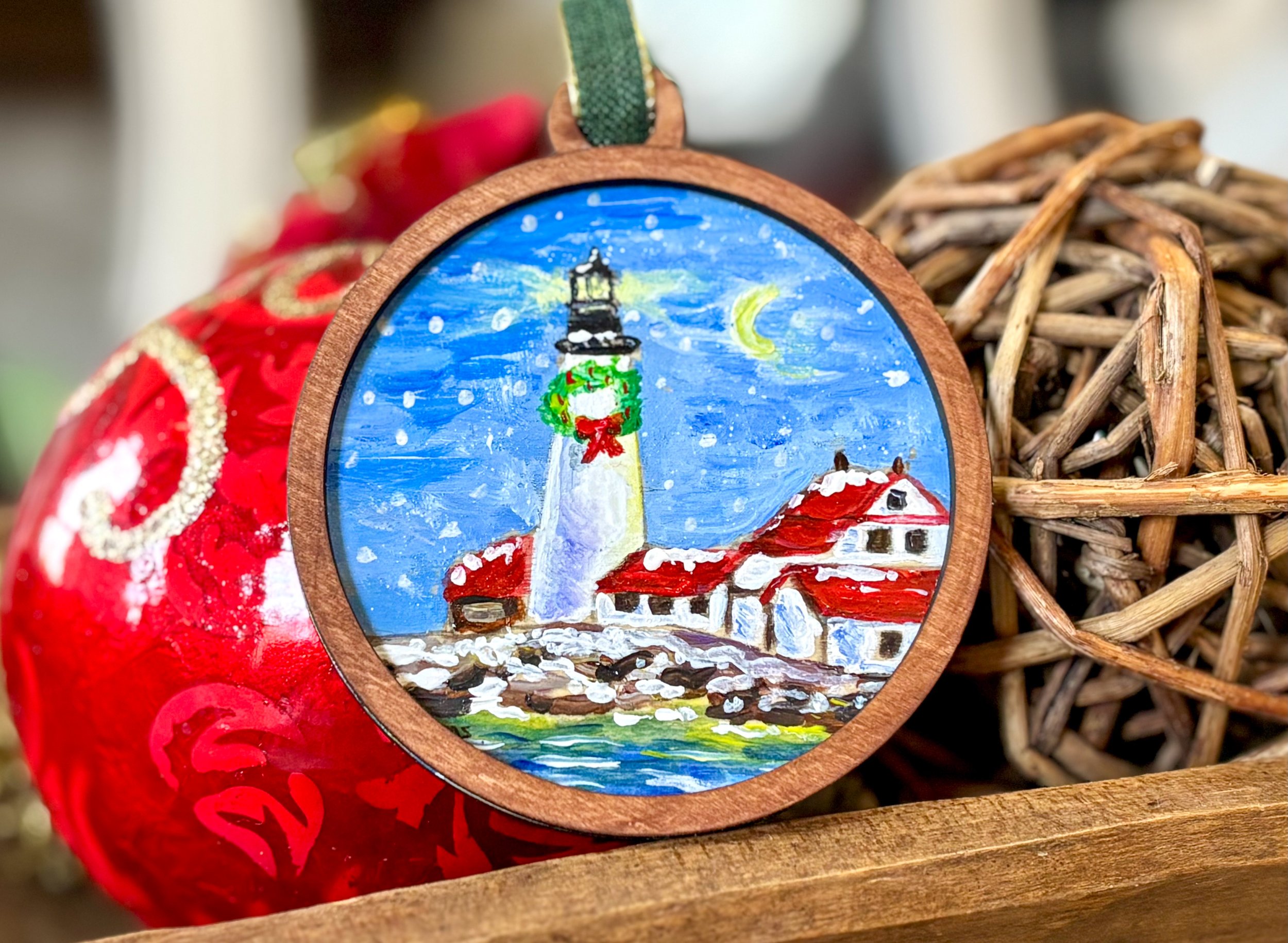 Hand-Painted Portland Head Light on Cape Elizabeth Maine Ornament