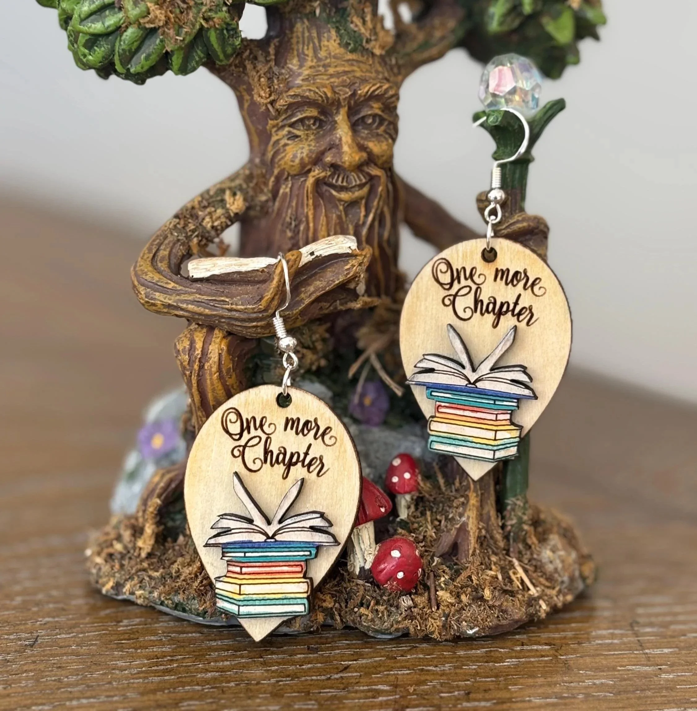 Laser Cut Wood Earrings: "One More Chapter" Book Lover Jewelry