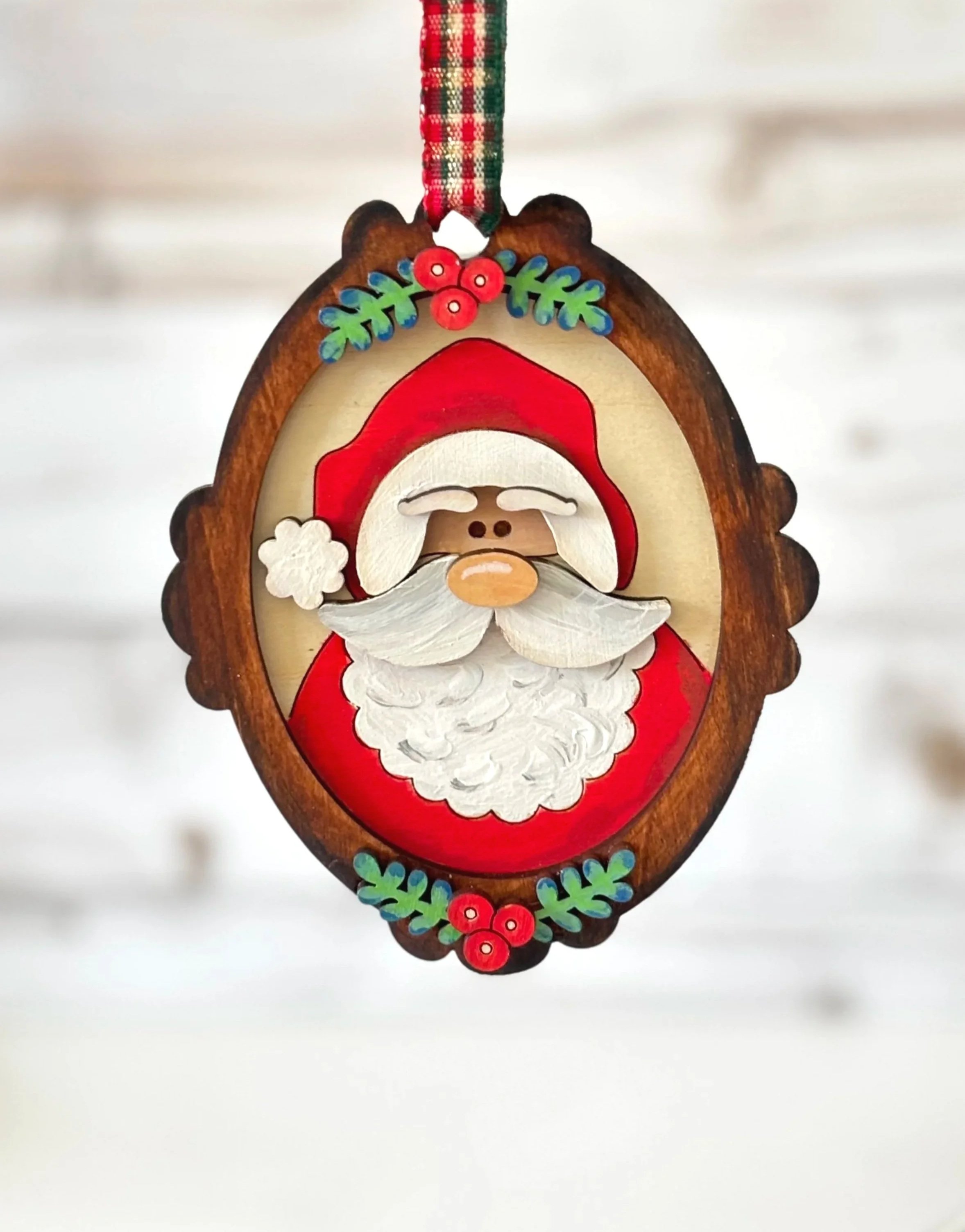 Handcrafted 3D Santa Wood Ornament