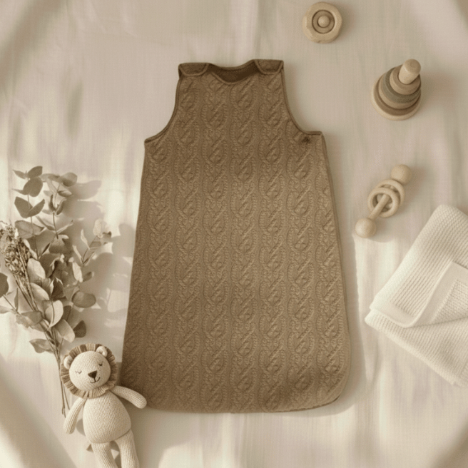 Bebeton（ベベトン）のベージュ系スリーパー。男の子にも女の子にも似合うナチュラルカラー。出産祝いに人気の日本製2WAY仕様。