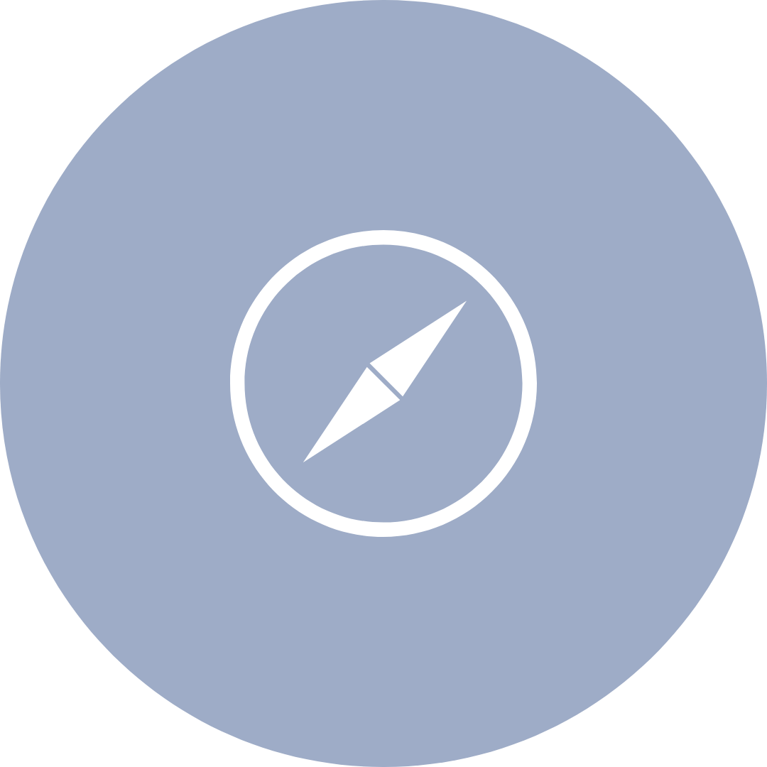 Icon of a compass inside a circular button.
