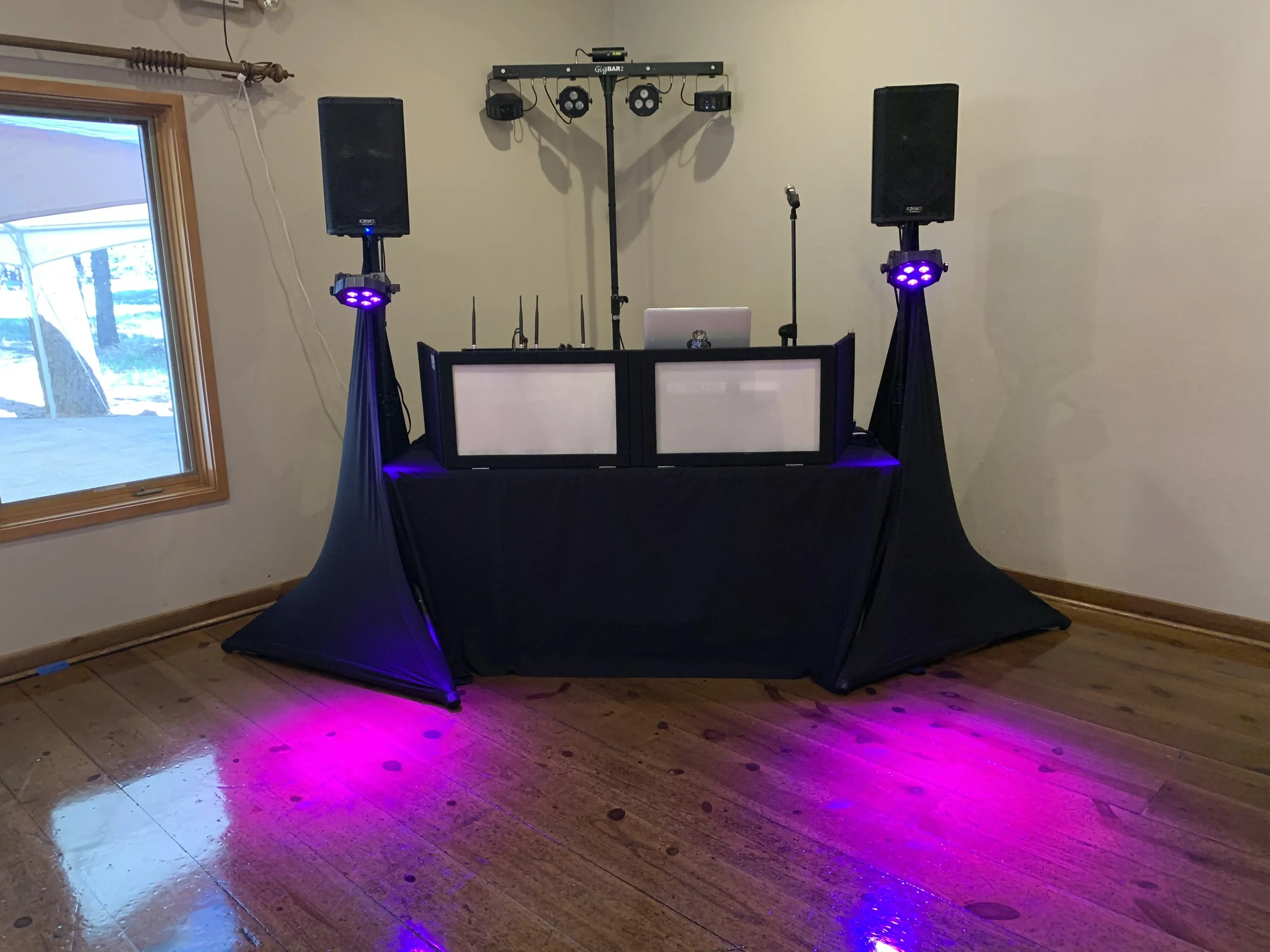 DJ station - Black Scrims - polished flooors .jpg