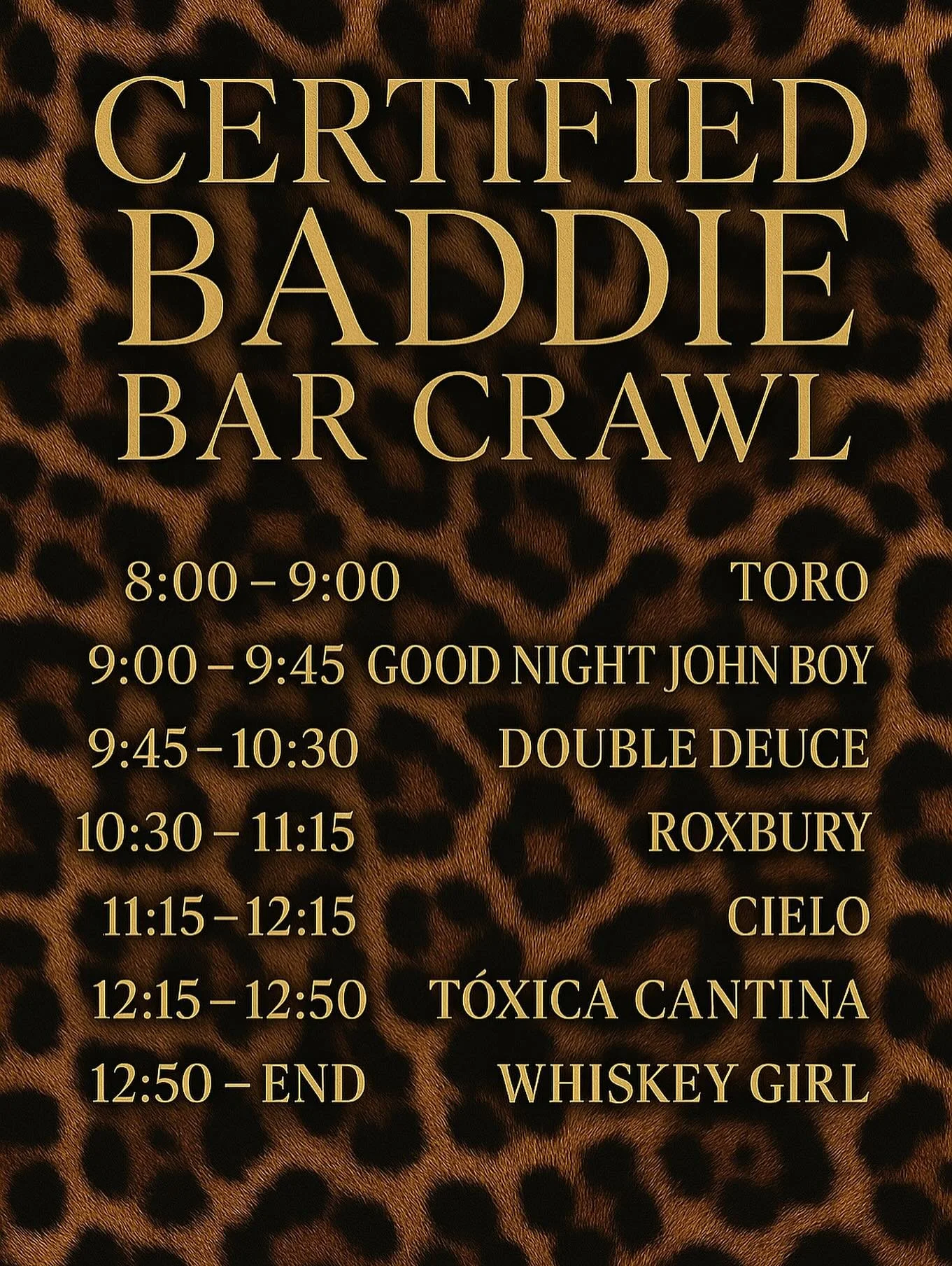 ✨ Join us tonight &mdash; and every Thu, Fri &amp; Sat! ✨

We&rsquo;re running the Certified Baddie Bar Crawl all weekend long &mdash; vibes only, new friends, and dance floors that don&rsquo;t quit. 💋🍸

👠 Dress like the moment
📍 Starting @ Toro 