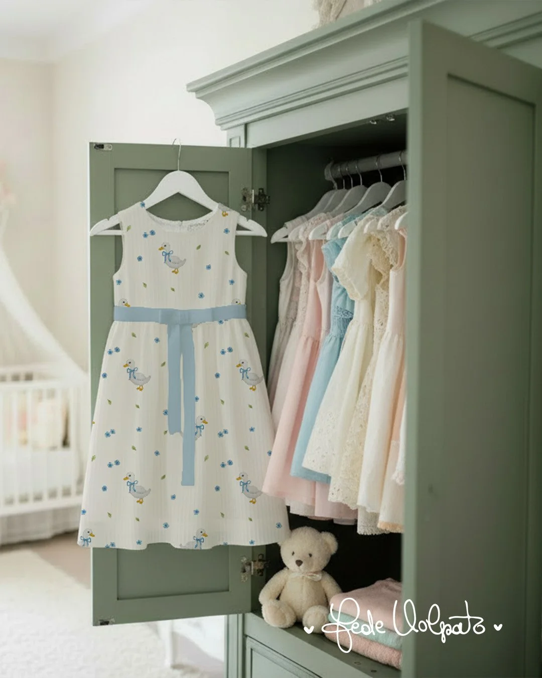 Every dress tells a story. 🎀 

Little Goose 🦢 brings soft dreams into a child&rsquo;s wardrobe: gentle watercolor ducklings, tiny florals, and pastel tones that feel calm, tender, and timeless.
Because the world we imagine for our children often be