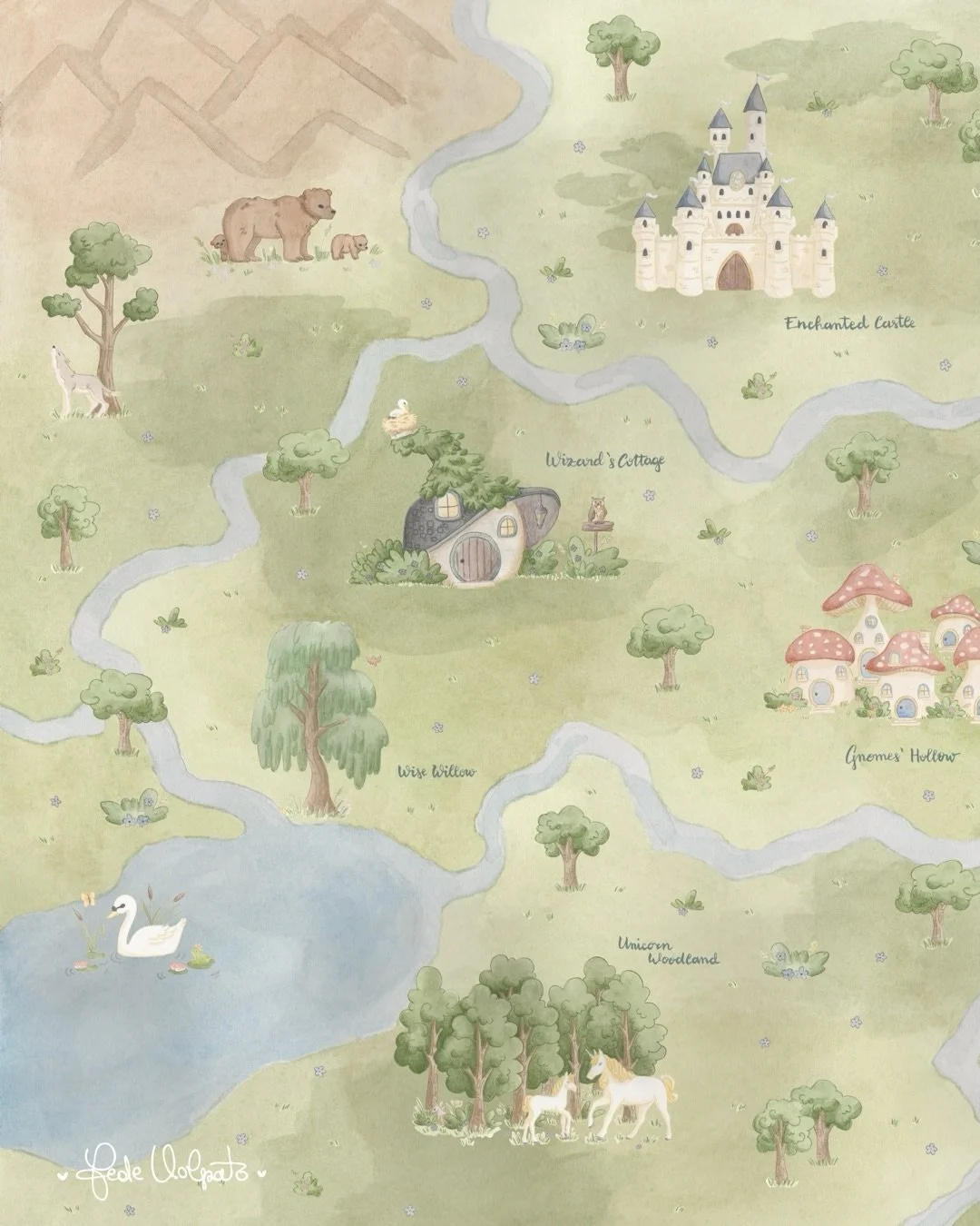 Here it is, in all its details: introducing the Wonder Way map. 🦋

I created this mural as a gentle world to grow up in.
A place filled with soft colors, tiny details, and quiet magic, where children can pause, imagine, and invent their own stories 