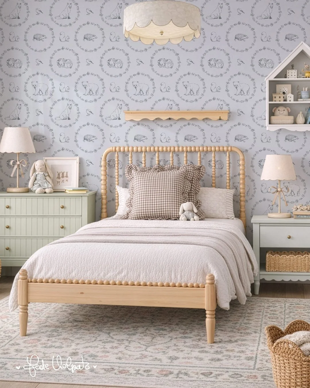 Today is the big day: @loomwell has started its bigger sale of the year! Follow the link in bio to get 40% off on EVERYTHING! ✨ 

Thanks @ashleighfishstudio for the cutest mockup! 🩵 

#kidswallpaper #nurserydecor #whimsicalhome #childrensroom #wallp