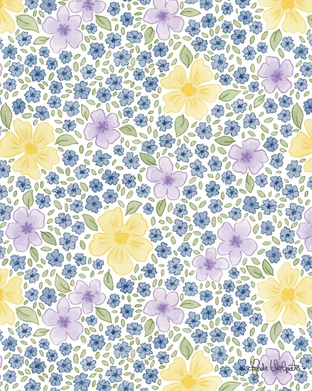 A new floral design today, painted in blue, yellow and lilac, the colors of the brand I created this pattern for. 💙

It&rsquo;s a ditsy floral, inspired by Liberty fabrics, and honestly one of my favorites lately. The whole process felt so delicate 