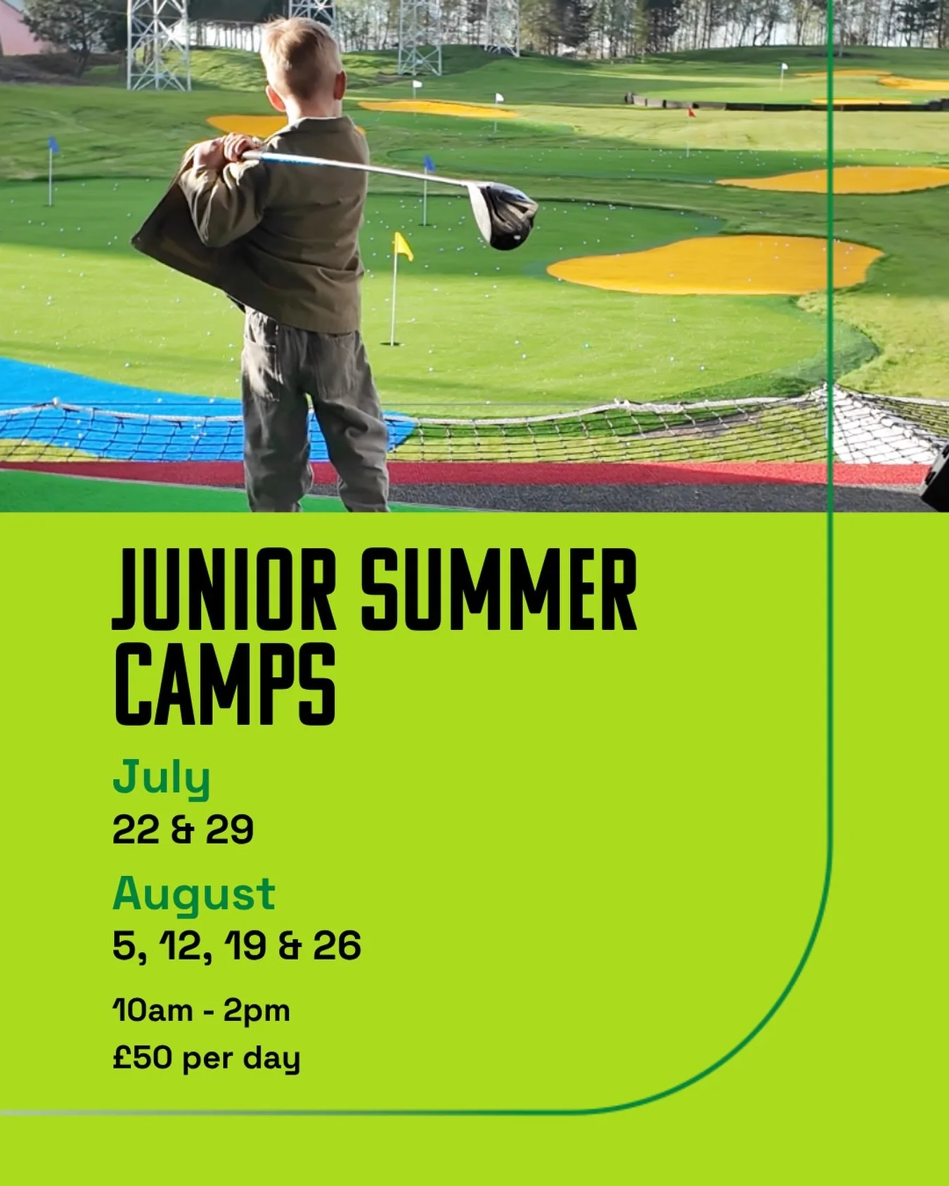 ⛳ SUMMER JUNIOR GOLF CAMPS ARE BACK ⛳

Each camp day includes:
🏌️ Driving range games &amp; challenges
⛳ Mini golf fun at @dinofallsadventuregolf 
🎯 Team competitions
🥤 Refreshments to keep them fuelled

10am&ndash;2pm
&pound;50 per day

Beginner?