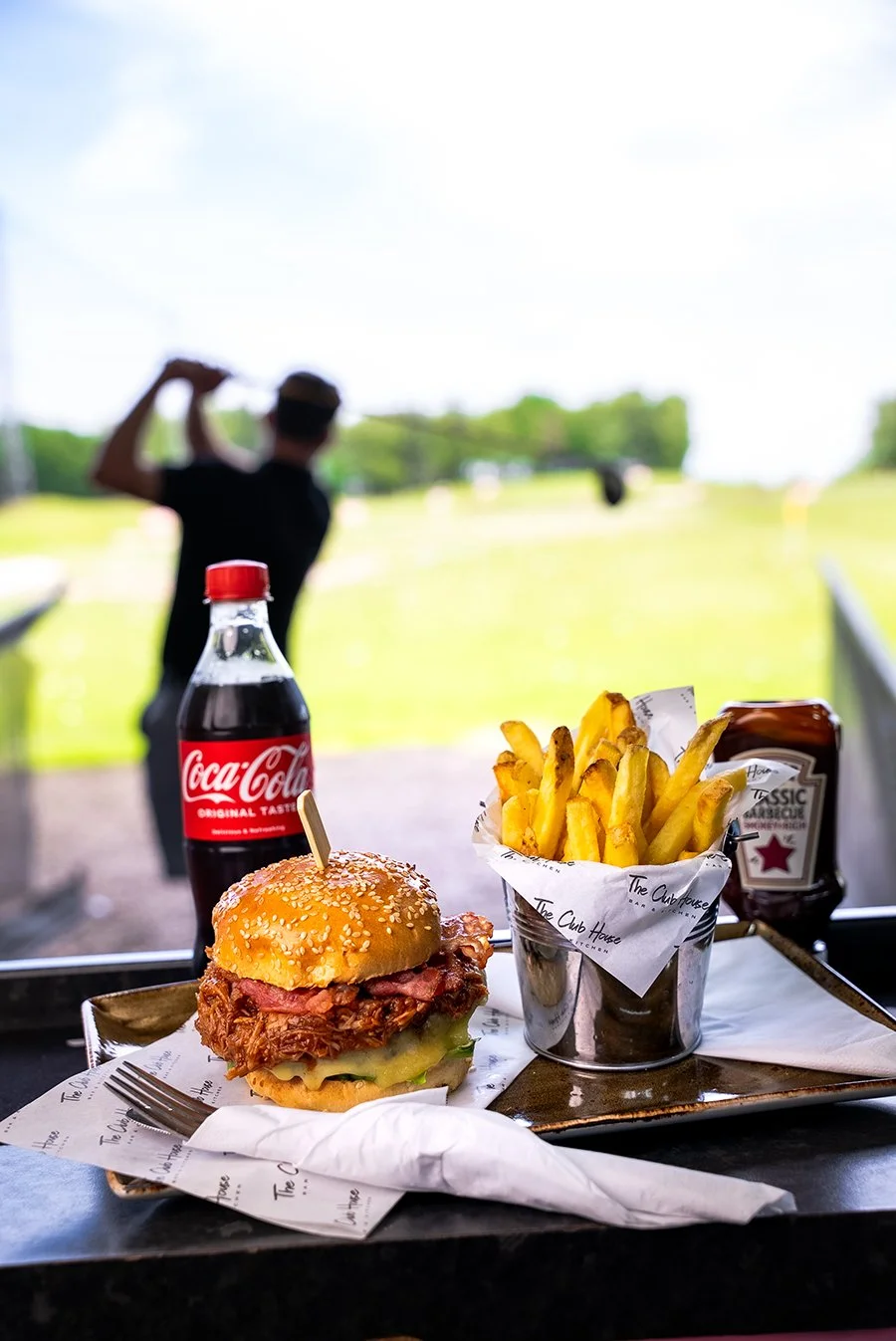 Burger and chips at Golf bay