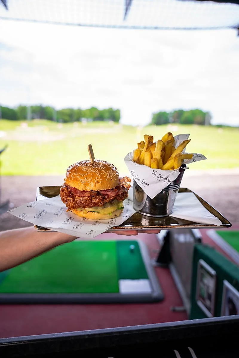 Burger and Chips on a tray