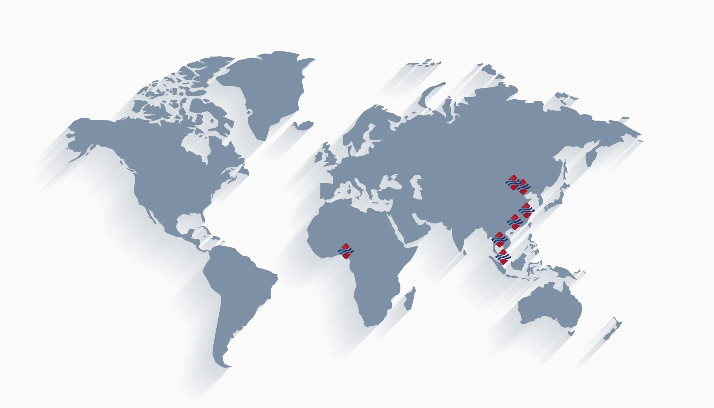 World map highlighting Japan with logos along the eastern coast and in the Middle East.