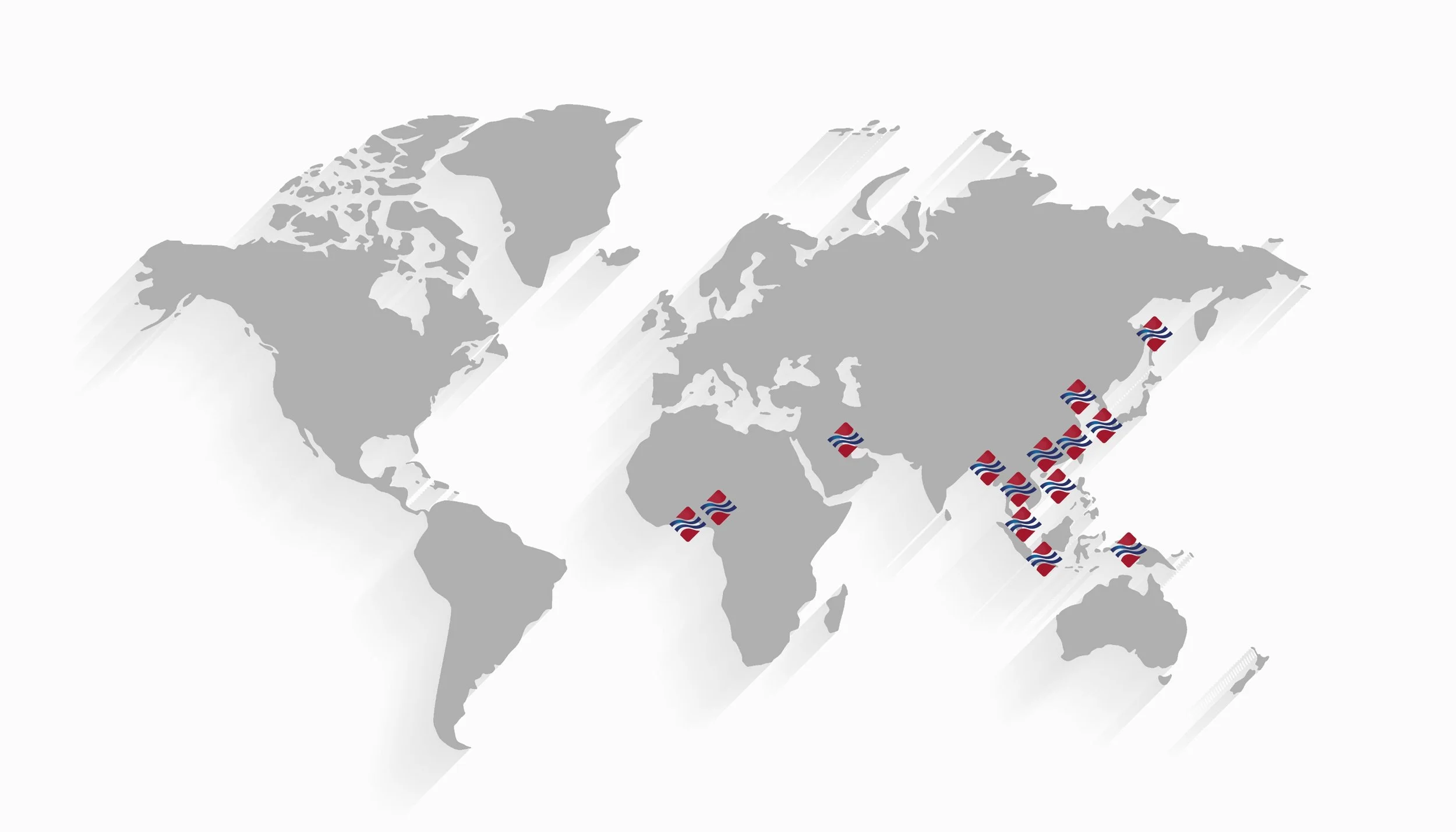 World map highlighting locations with American flags, mainly in Asia, Africa, and the Middle East.