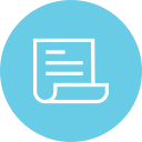 Icon of a document or paper with lines of text on a light blue circular background.