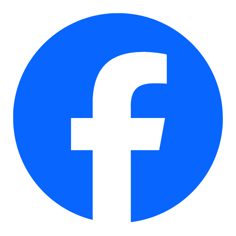 Facebook logo with a white lowercase 'f' on a blue circular background.