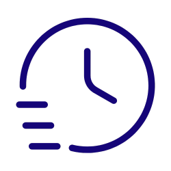 Icône d'une montre ou horloge stylisée avec des lignes indiquant la rapidité.