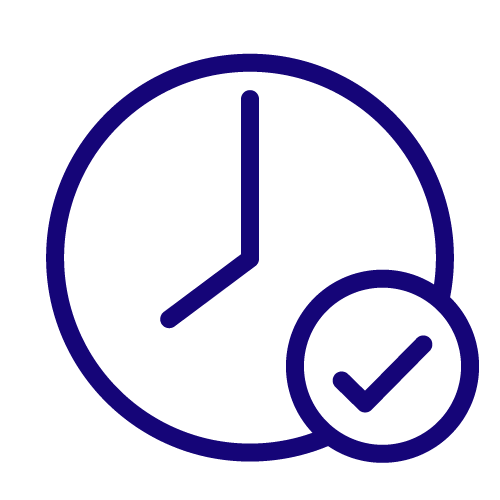 Horloge avec une coche indiquant la validation ou la confirmation.