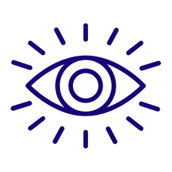 Un œil illustré avec des lignes rayonnantes autour pour signifier la vision