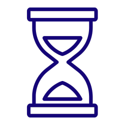 Sablier stylisé représenté en ligne bleue sur fond noir.