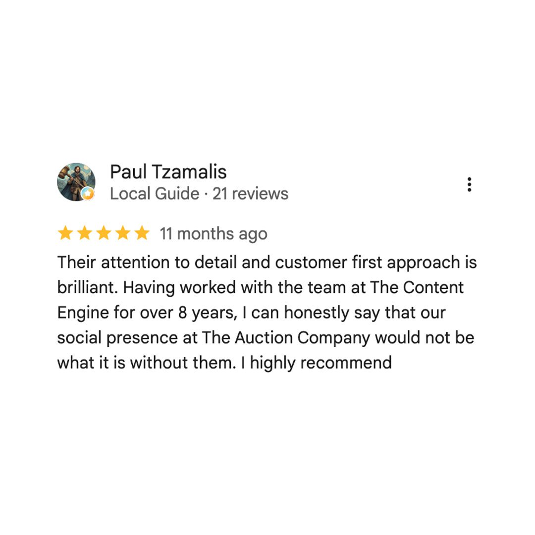 Screenshot of a Google review for Paul Tzamalis, a local guide with 21 reviews, praising their attention to detail and customer service.