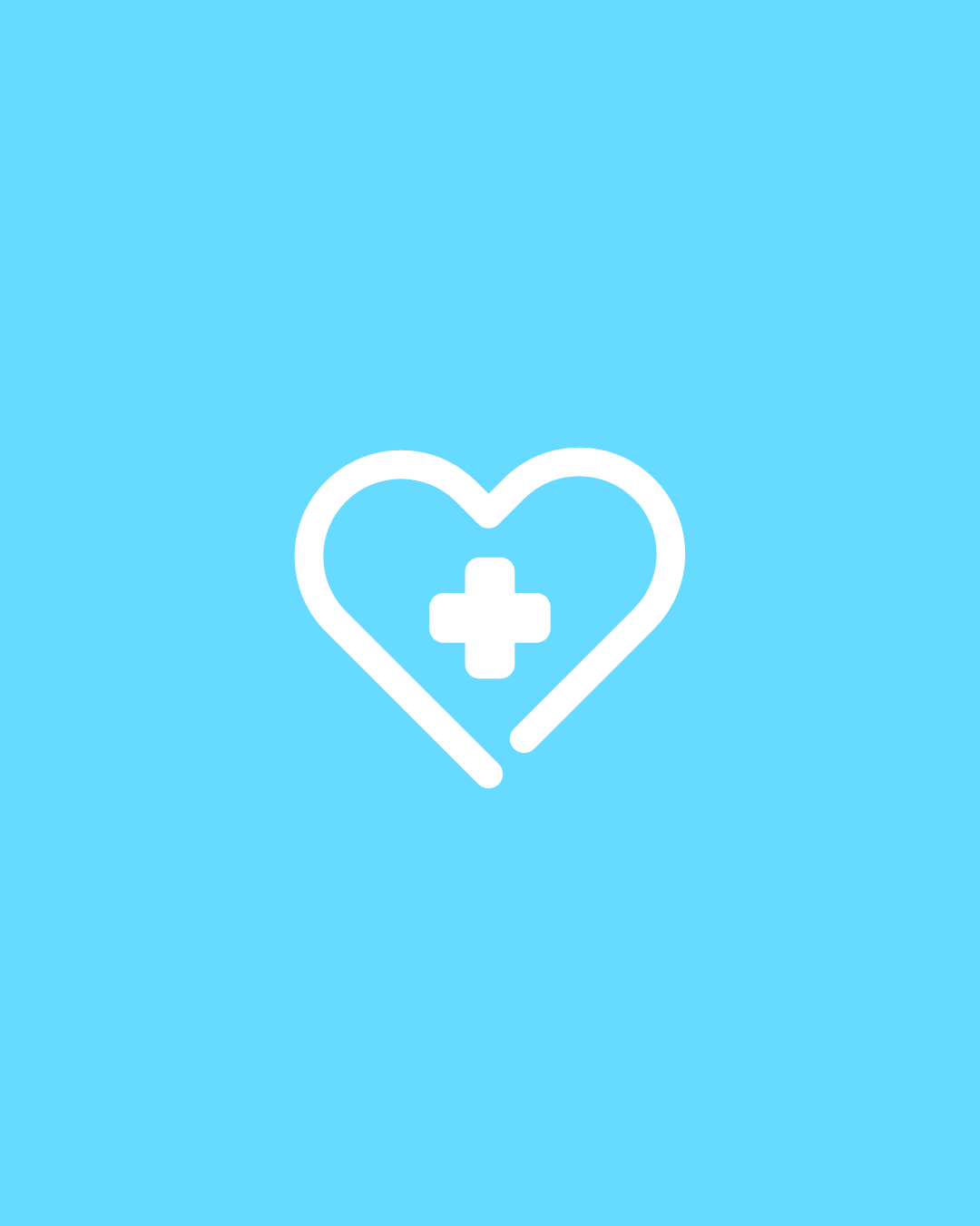 A blue background with a white outline of a heart containing a medical cross.