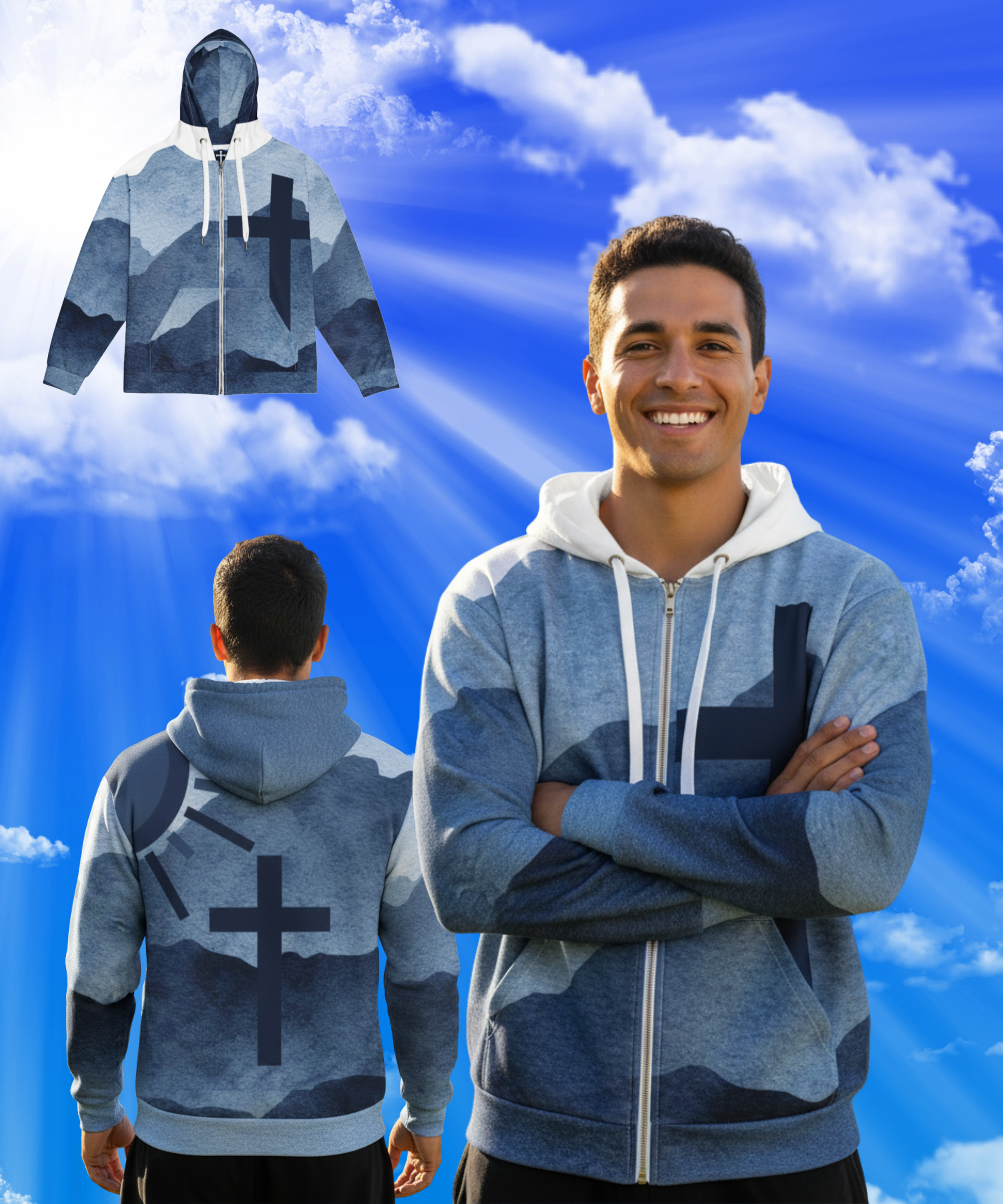Blue Holy Cross Zip Hoodie