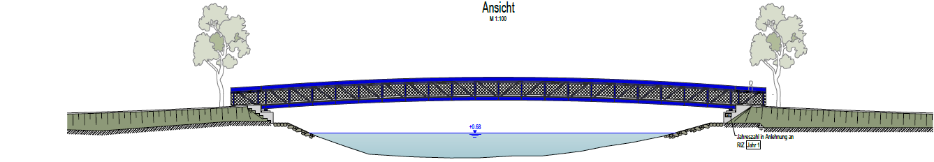 Ansicht einer geplanten Brücke über die Warnow in Bützow, Entwurfsplanung durch Ingenieurbüro Brückenköpfe Schwerin