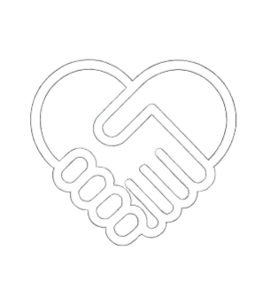 Outline of two hands shaking, forming a heart shape.