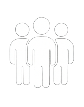 Outline of three people standing side by side, with the middle person larger.