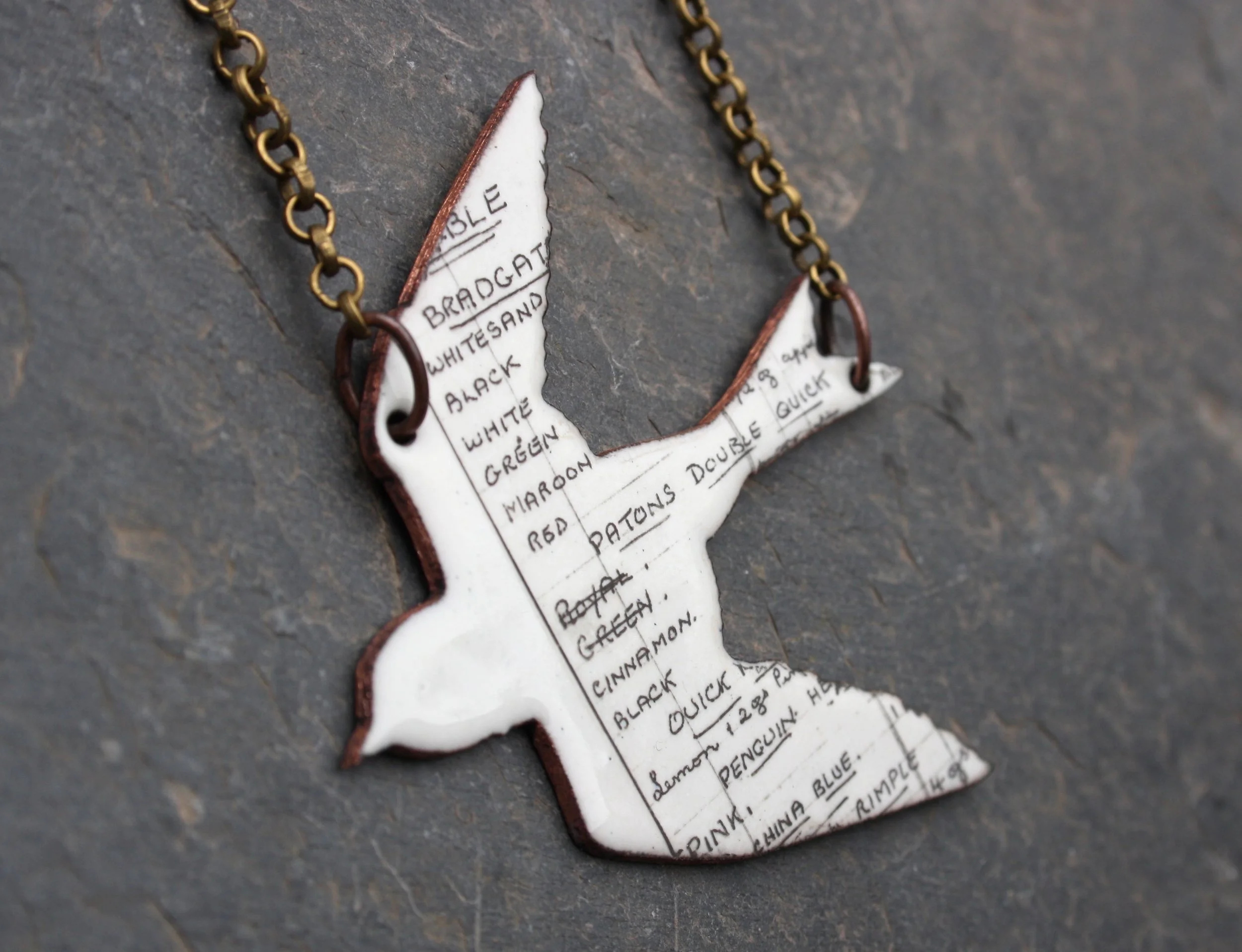 Necklace. Kiln fired vitreous enamel. ceramic decal