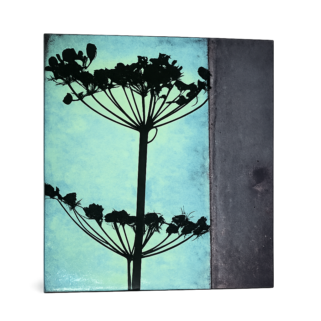 Wild botanical. Fired vitreous enamel on copper, ceramic on-glaze decal.  