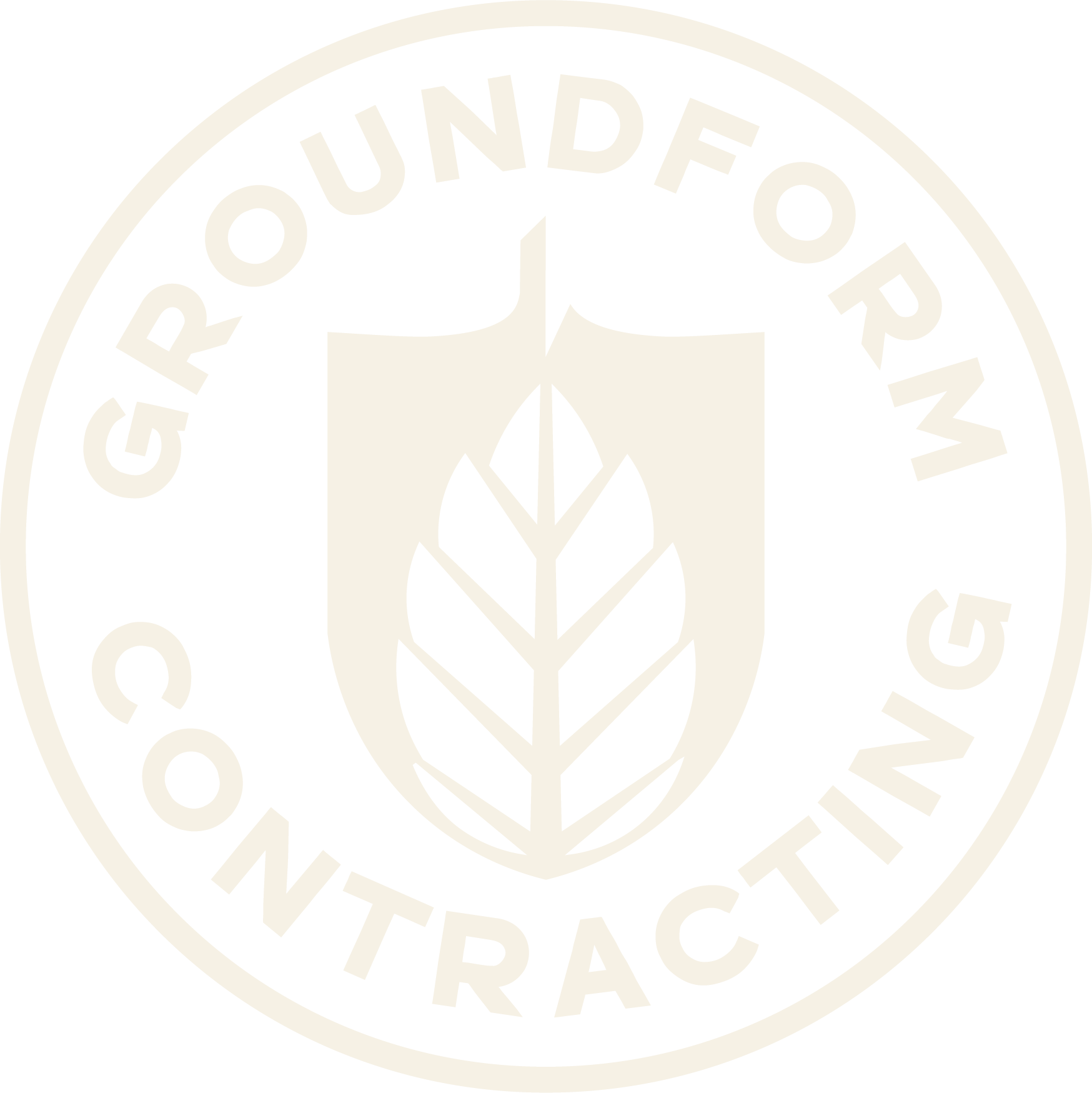 The logo of the Groundform contracting features a circular design with the companys name around the perimeter and a stylized leaf and soil at the center.