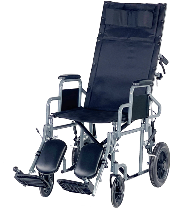 Silla de ruedas  con respaldo reinclinable  y reposapies elevables