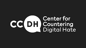 Logo for the Center for Countering Digital Hate featuring the text 'CC DH' and the organization's name.