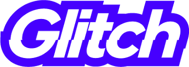 The word 'Glitch' written in bold, stylized purple and white text.