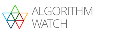 Logo of Algorithm Watch with a hexagon made of six smaller triangles in green, blue, yellow, and red, followed by the text 'ALGORITHM WATCH'.