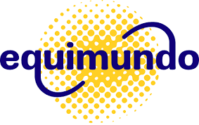 Logo with yellow dotted circle and dark blue text 'equimundo'