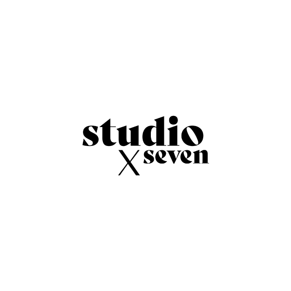 Black background with white text that reads 'studio x seven' in lowercase letters.