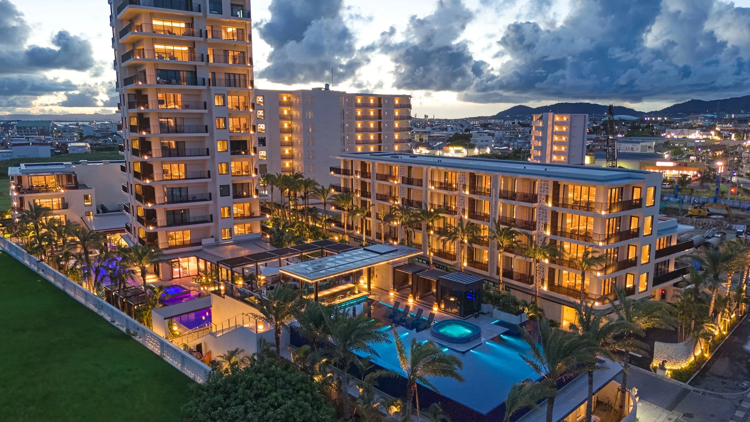 Hotel exterior view at dusk