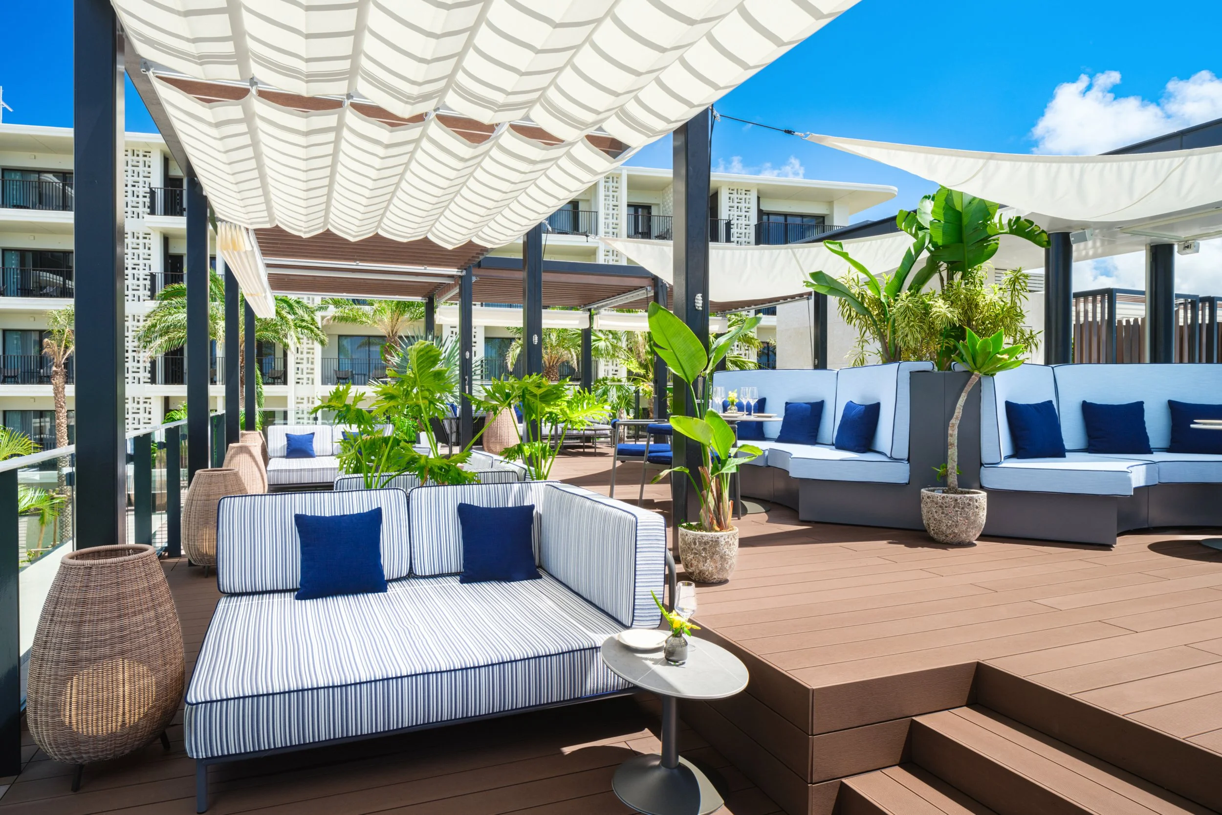 Hotel rooftop terrace with lounge seating