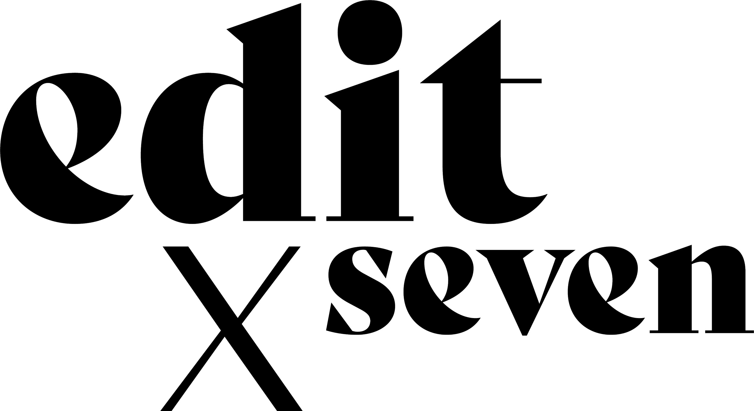 Black background with the words 'edit xseven' in outlined white text.