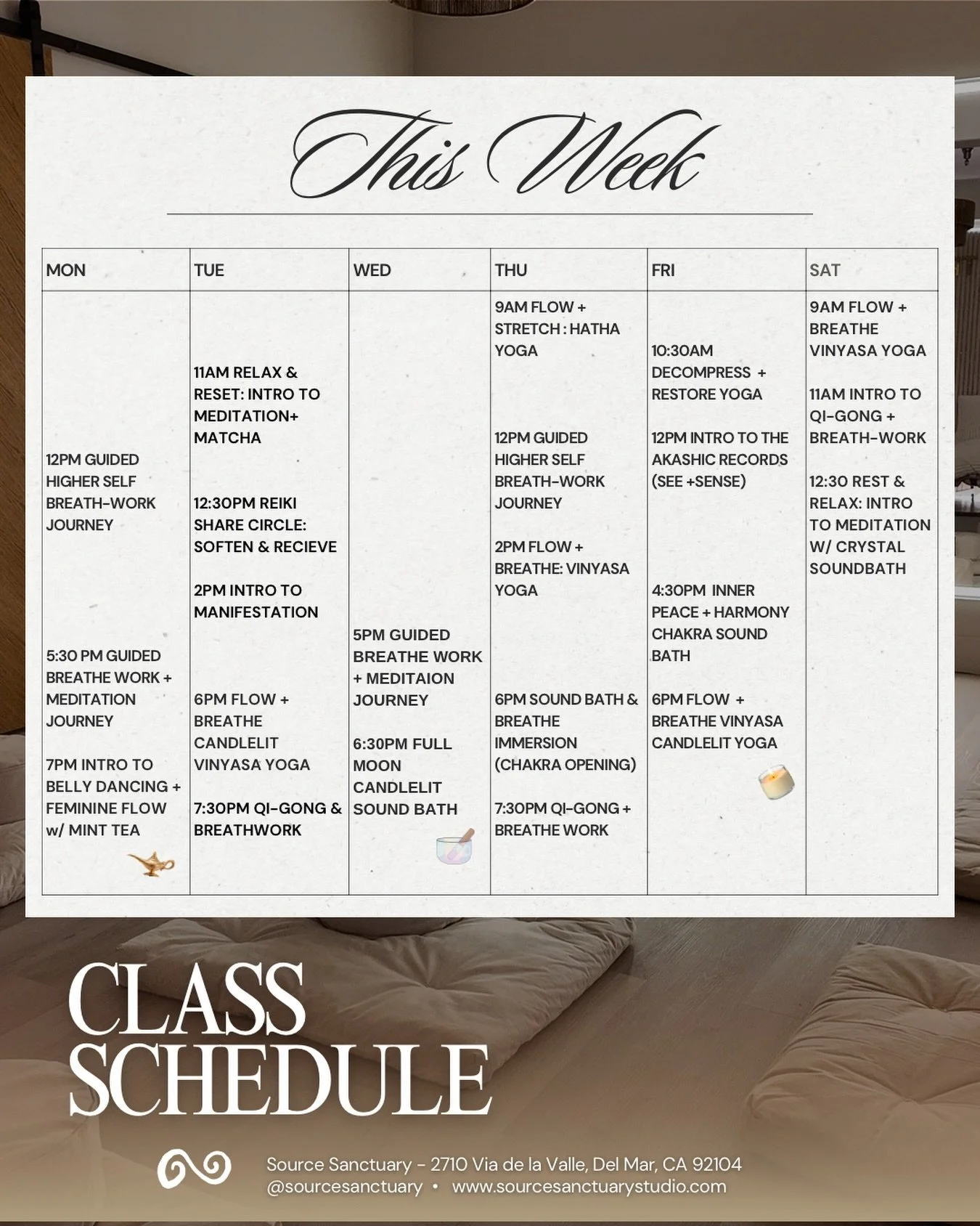 This week&rsquo;s updated class schedule is live! ✨
More classes. More connection. More space for you to return to yourself. Can&rsquo;t wait for you to join us!🔥
