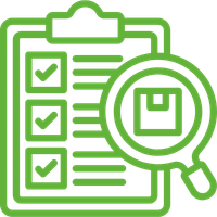 Eén van de kernwaarden van BimBam Archeologie is grondigheid. Je ziet een clipboard met een checklist en een vergrootglas.