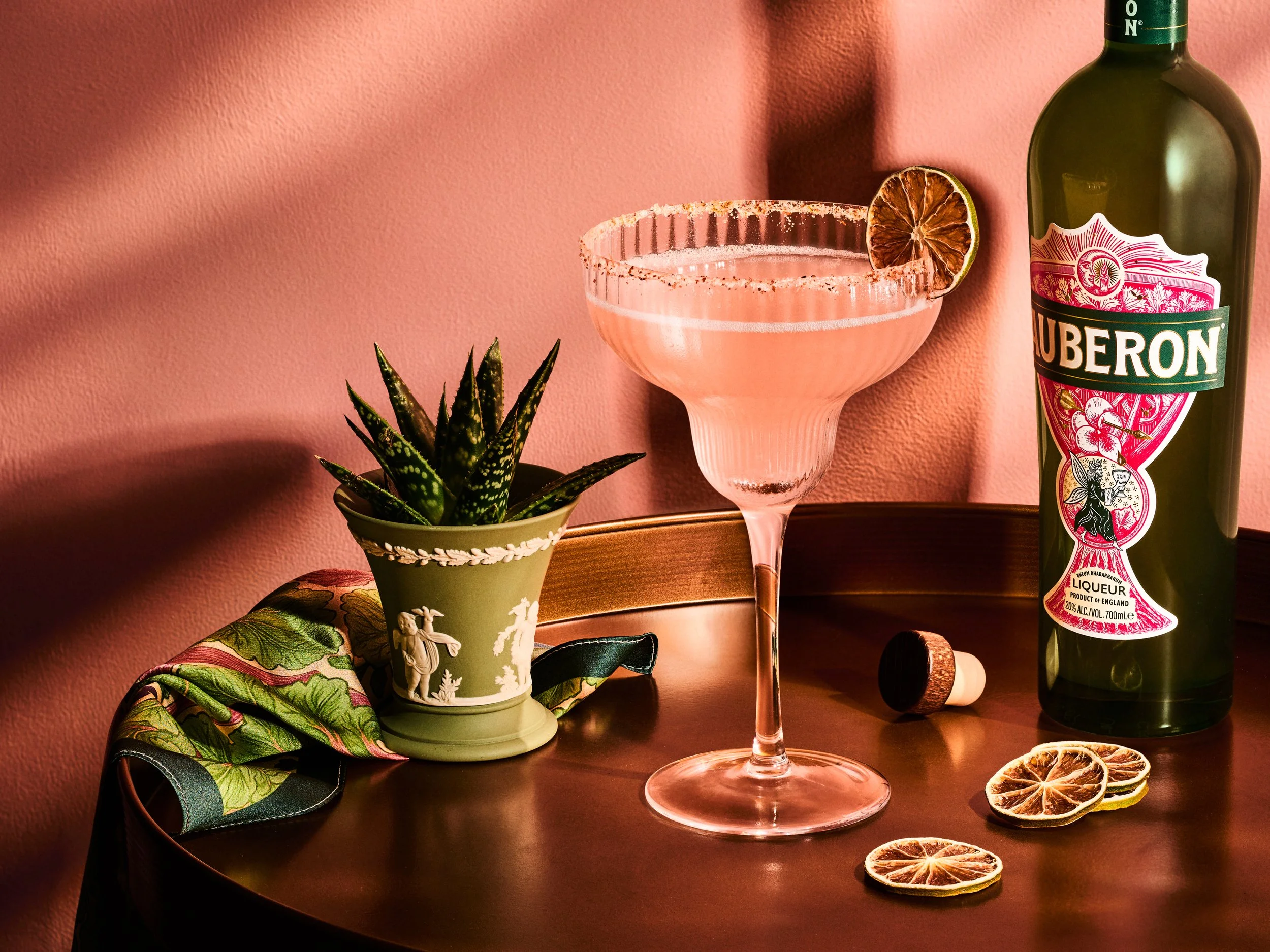 A delicious Rhubarb Margarita made with the world's most premium natural Rhubarb liqueur - Auberon