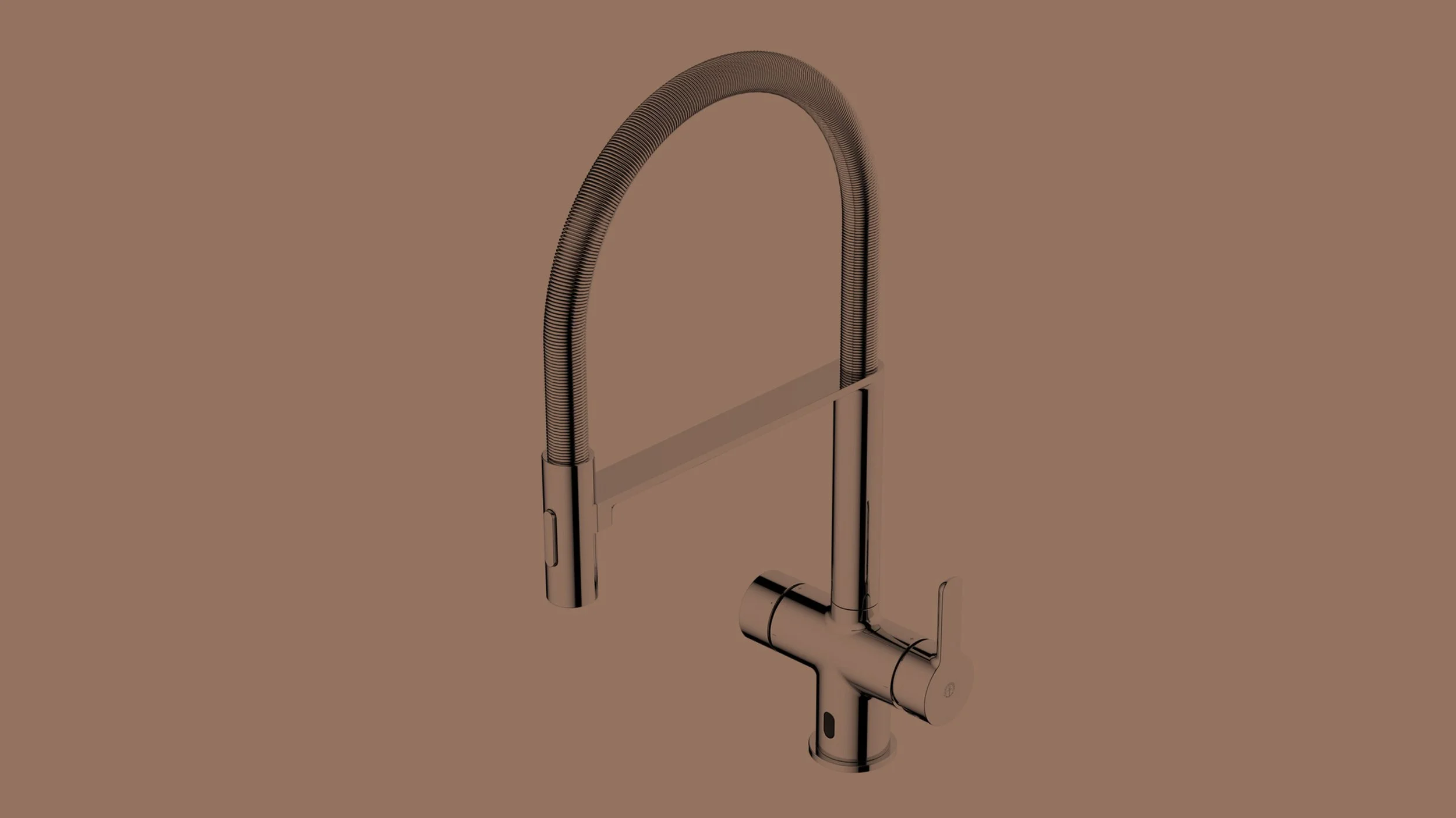 A modern stainless steel kitchen faucet with a high-arc spout and single lever handle.